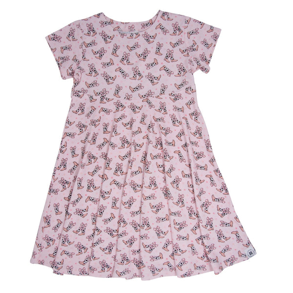 cowhide-boots-bows-cap-sleeve-swirly-girl-dress Sweet Bamboo - Sophia's StyleDresses-1